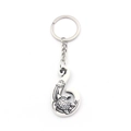 Porte-clés en alliage argenté avec pendentif hameçon et gravures de tortue et vagues - Blanc