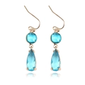 Detailaufnahme der himmelblauen Kristallohrringe mit Goldkupferkante und Facettenschliff - See Blau