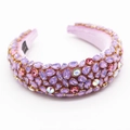 Detail of pink baroque headband with purple and rainbow teardrop rhinestones - Purple