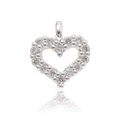 Silver plated heart pendant with inlaid cubic zirconia on a white reflective base - Single Loop Heart / Silver