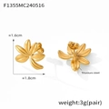 Detailed view of gold leaf stud earrings in titanium steel with dimensions 1.6cm by 1.8cm - Gold Color Earrings (F1355)