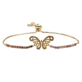 Detail of golden adjustable butterfly bracelet featuring colorful cubic zirconia stones - Multicolor Zircon Butterfly
