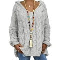 Close-up of grey cable knit hoodie showing thick texture and oversized loose fit - S / Light Gray
