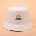 Cremeweißer Anglerhut aus Canvas mit Radiate Positivity Regenbogen-Stickerei und Sonnenschutz - M(56-58cm) / Beige/Regenbogen Stickerei