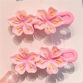 Sweet pink cherry blossom hair clips with yellow stamen on matching pink card - Double Cherry Blossom Clip