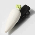 Pince à cheveux créative en forme de radis blanc 3D avec feuilles vertes sur métal - Radis Réaliste / Radis Blanc