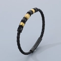 Bracciale da uomo in pelle nera intrecciata con perline dorate e chiusura magnetica - 19cm / Oro Nero (KB179966-YA)
