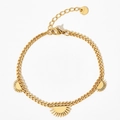 Vergoldete Fußkette aus Edelstahl mit Sonnenstrahl-Anhängern und Karabinerverschluss - Sonne Anhänger Panzerkette Armband (SAK813)