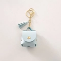 Light blue PU leather mini backpack keychain case with golden ring and tassel - Blue
