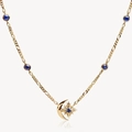 Vintage Stern- und Mondkette mit blauem Edelstein und Goldbeschichtung - Gold