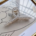 Elegant Korean style transparent acrylic hair claw clip with double rows of white pearls - Criss-cross Large (11cm)