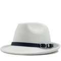Chapeau fedora classique en feutre de laine blanc avec ceinture noire et boucle - M (56-58cm) / Blanc
