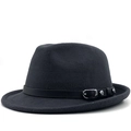 Detail of black fedora wool hat featuring a leather belt strap with silver metal buckle - M (56-58cm) / Dark Gray