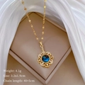 Titanium stalen bloemketting met blauwe sterrenhemel steen en schitterende kristallen - Blauwe Sterrenhemel Bloemstijl (C411)