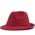 Classic red wool fedora hat with a flat brim and indented crown on white background - M (56-58cm) / Red