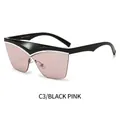 Moderne übergroße Cat-Eye-Sonnenbrille mit schwarzem Rahmen und rosa Gläsern, Stil C3 - Schwarzer Rahmen Rosa Gläser