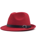 Cappello fedora classico in lana rossa con cintura in pelle nera e fibbia in argento - M (56-58cm) / Rosso