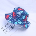 Kids navy blue octopus print sun hat with adjustable white windproof chin strap - 17 Dark Blue Octopus / 54cm