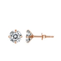 Classic S925 sterling silver four-prong stud earrings with round zircons in rose gold finish - 8mm / Rose Gold