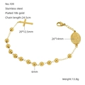 Religious 18K gold plated stainless steel rosary bracelet with cross and medal - Gold