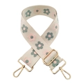 Ethnic style floral jacquard embroidery bag strap with gold metal hooks on white background - Silver Clasp / 03-Grey Pink Flowers