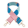 Ethnic style jacquard embroidery shoulder strap with geometric patterns and gold metal hooks - Silver Clasp / 01-Pink Blue Patchwork