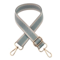 Detail view of woven herringbone shoulder strap in beige and grey blue with gold hooks - Grey Blue