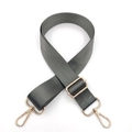 Close-up of adjustable grey nylon strap with polished gold-tone metal hooks for handbags - Dark Gray