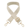 Detail of adjustable geometric Greek key pattern bag strap with gold metal buckles - Off White / Gold Buckle