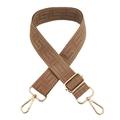 Detail of adjustable woven bag strap with brown geometric pattern and gold metal hooks - Dark Khaki / Gold Buckle