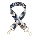 Close-up of geometric wave pattern woven bag strap with golden metal lobster clasps - J7-blue / Antique Brass Hardware