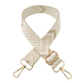 Detail of adjustable woven bag strap with beige chevron pattern and gold metal hardware - J11-beige / Antique Brass Hardware