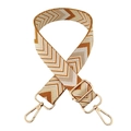 Macro detail of geometric V-pattern woven bag strap with polished gold metal buckles - J18-yellow / Antique Brass Hardware
