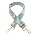 Detail of adjustable chevron strap with gold metal swivel clasps and wave pattern - Aqua