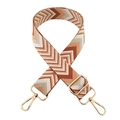Close-up of chevron woven wide strap with gold metal lobster clasps and buckle - J19 - Dark Pink Brown / Antique Brass Hardware