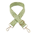 Detail of green diamond weave bag strap with adjustable gold hardware and buckles - Gold Buckle / Beige Cyan Green Triangle