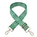 Detail of green and white diamond pattern woven wide strap with gold swivel hooks - Beige Green Triangle