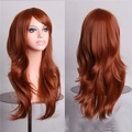 Vistas frontal y trasera de peluca cosplay larga y ondulada marrón rojizo de 70 cm - Marrón Rojo