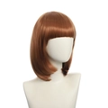 Close-up of short reddish-brown bob wig with flat bangs on a white mannequin head - Red Brown