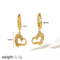 Detailed size chart for gold heart dangle earrings featuring 14mm heart and 3.2g weight - Heart Pendant Style (TE6862)