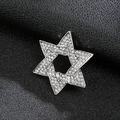 Silver star of david brooch with white crystals on black leather background - Hexagram Silver