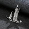 Men's silver sailboat lapel pin with sparkling rhinestones for suit accessories - Sail Silver