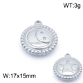Colgante de luna y estrella en acero plata, dije redondo de 17x15mm y 3g peso - Color Acero (KLJ7710-Z)