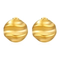 Chic 18K gold plated stainless steel earrings with textured spherical ripple design - Pleated Round Earrings Gold (MS-423)