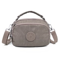 Brownish grey nylon crossbody bag with multi-zipper compartments and adjustable strap - Dull Grey