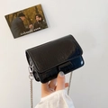 Mini bolso cuadrado negro con diseño de cocodrilo y cadena de plata en la mano - Negro