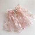 Lazo de encaje rosa para niñas con perlas y bordados de flores con lentejuelas brillantes - Encaje de cinta de doble capa grande (Clip)