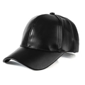 Classic black faux leather baseball cap for men with a glossy finish on white background - Adult Size (90g) / Black