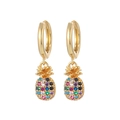 Golden pineapple hoop earrings with colorful zircon crystals and polished finish - Pineapple Style 1