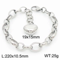 Bracciale con ciondolo a cuore lucido e maglie ovali in acciaio, misura 220x10.5mm - Bracciale Color Acciaio (KB183386-Z)